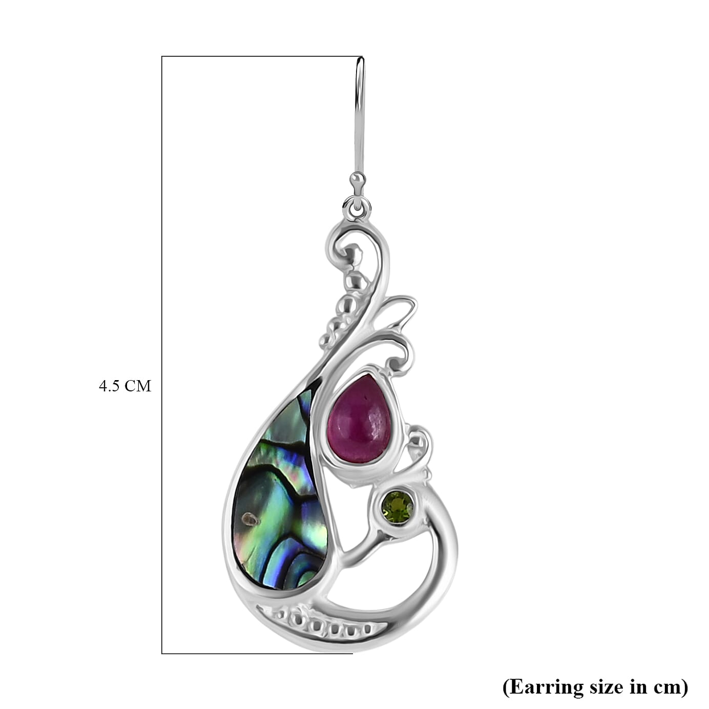 Royal Bali Collection - D'Joy Abalone Shell, Natural Chrome Diopside &amp; African Ruby Earring with Hook in Sterling Silver 3.47 Ct. 8286506 5