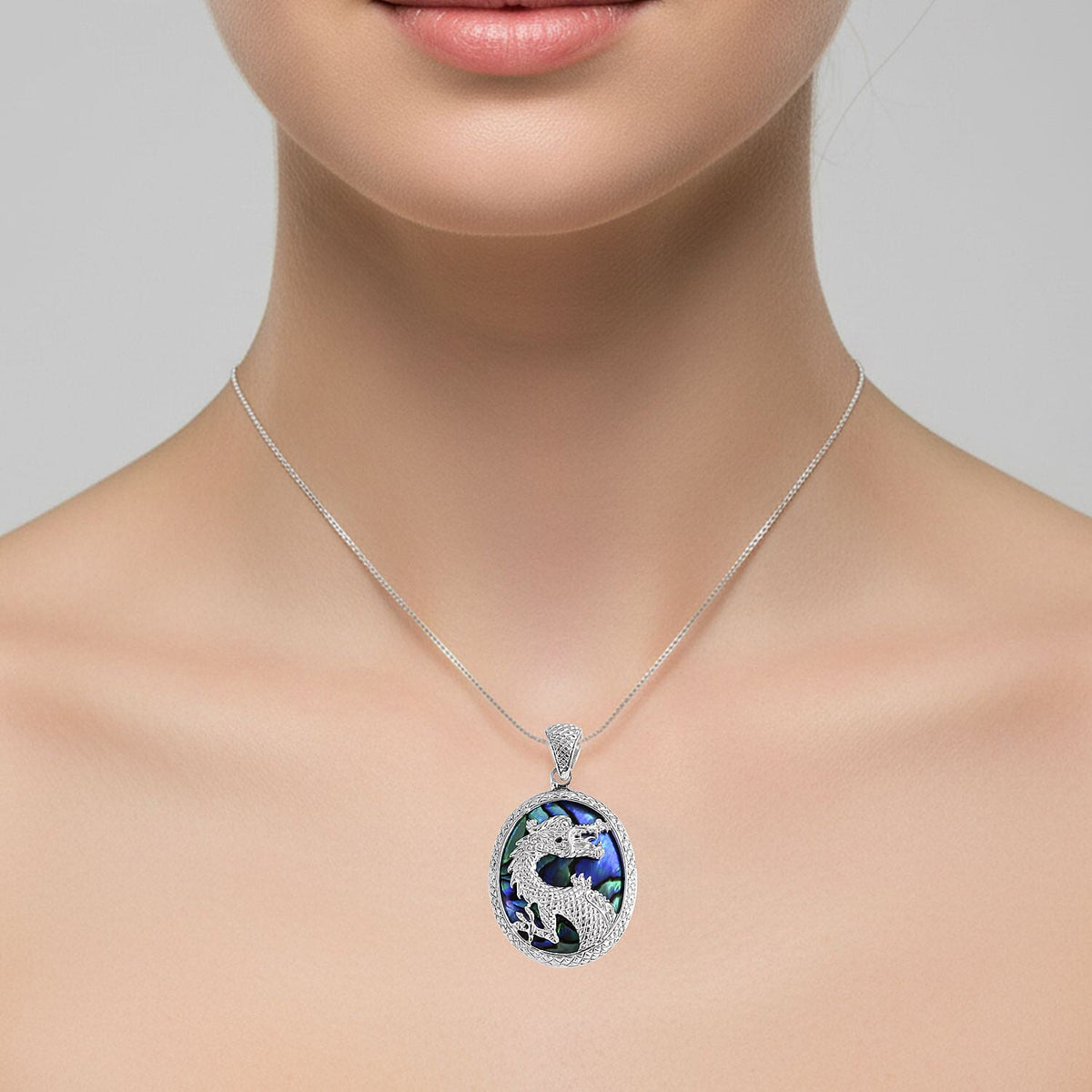 Royal Bali Collection -  Abalone Shell Dragon Pendant in Sterling Silver, Silver Wt. 8.56 Gms. 8285689 2