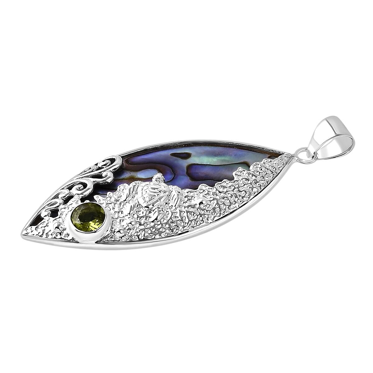 Royal Bali Collection - Abalone Shell &amp; Peridot Fish Pendant Sterling Silver 1.63 Ct, Silver Wt. 6.13 Gms. 8285772 3