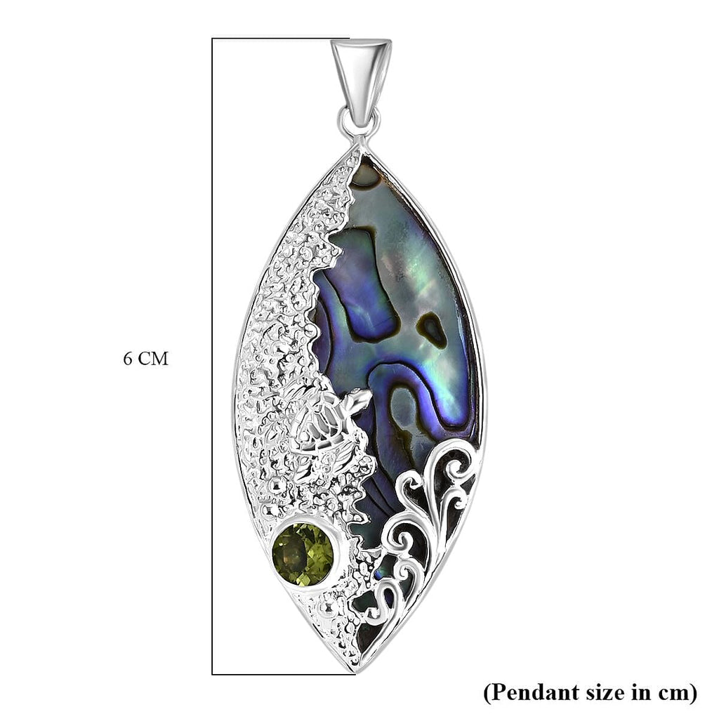 Royal Bali Collection - Abalone Shell & Peridot Fish Pendant Sterling Silver 1.63 Ct, Silver Wt. 6.13 Gms.
