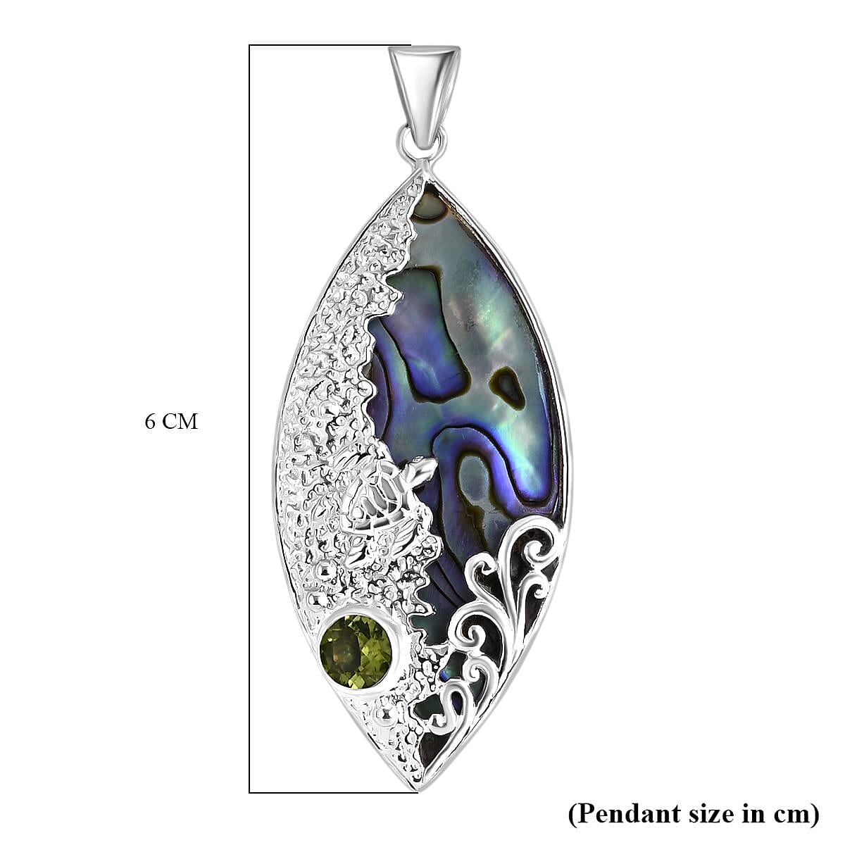 Royal Bali Collection - Abalone Shell &amp; Peridot Fish Pendant Sterling Silver 1.63 Ct, Silver Wt. 6.13 Gms. 8285772 5