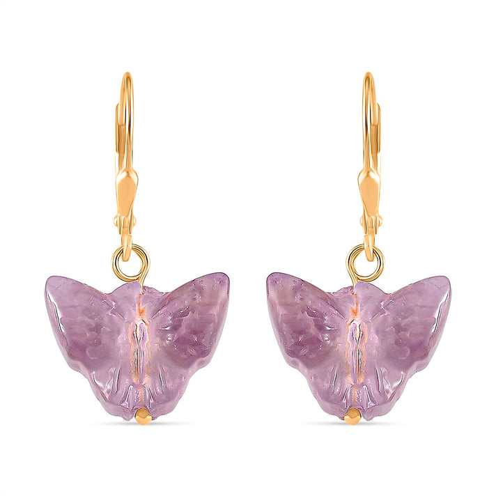 D'Joy Zambian Amethyst Carved Butterfly Earrings  in Yellow Gold Plated Sterling Silver 8310823 1