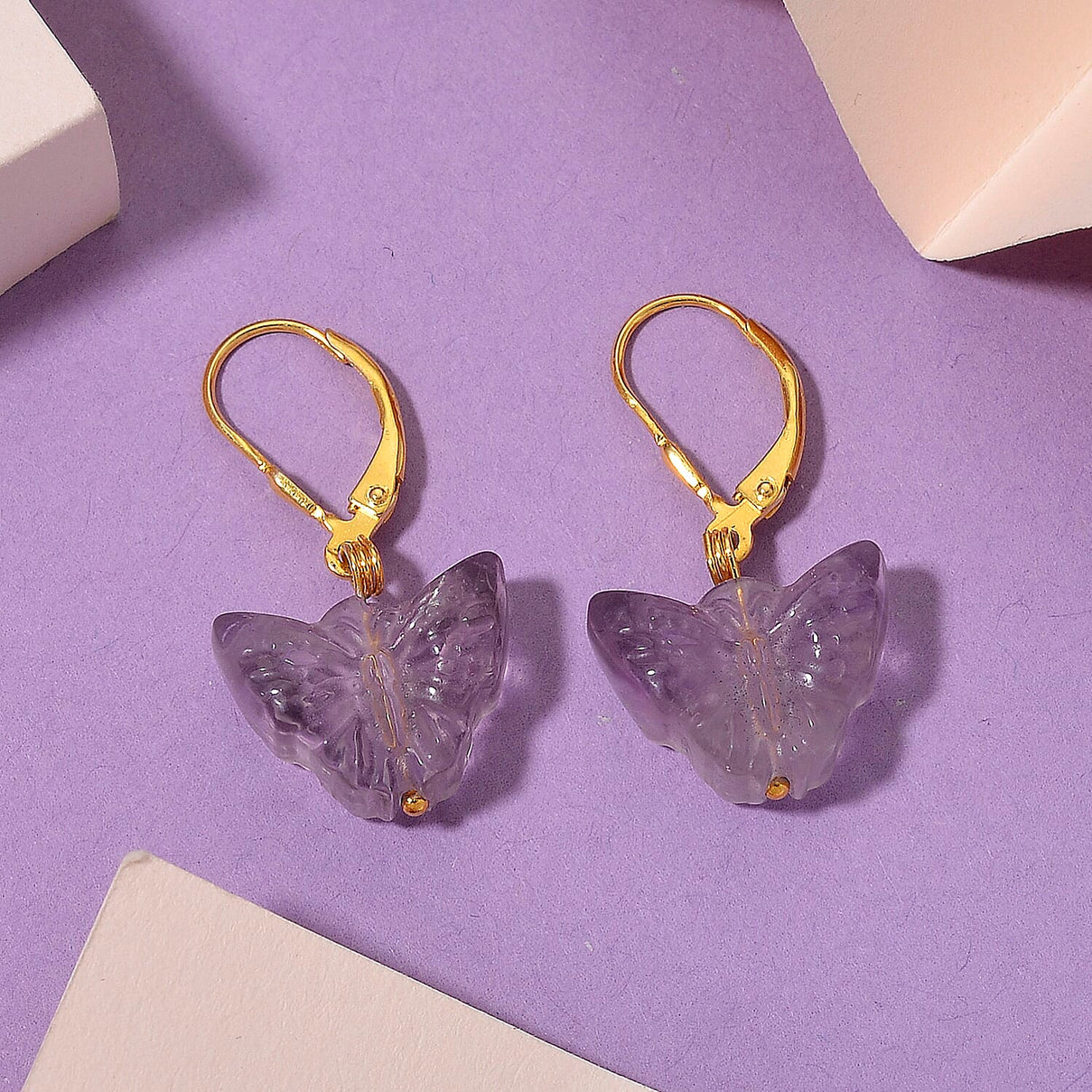 D'Joy Zambian Amethyst Carved Butterfly Earrings  in Yellow Gold Plated Sterling Silver 8310823 1