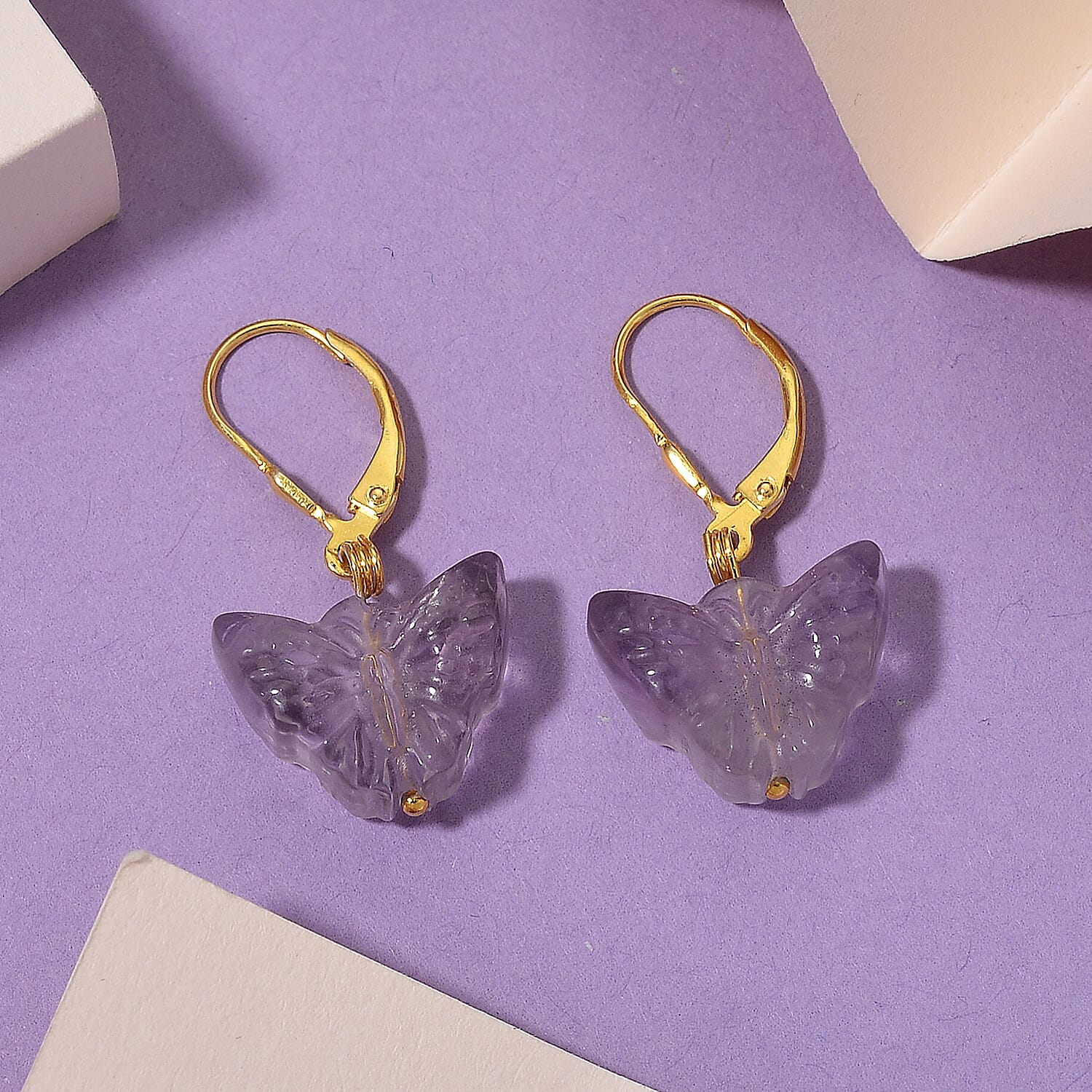 D'Joy Zambian Amethyst Carved Butterfly Earrings  in Yellow Gold Plated Sterling Silver 8310823 1