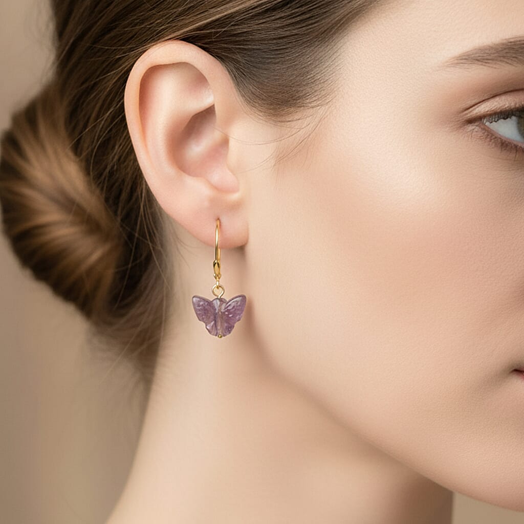 D'Joy Zambian Amethyst Carved Butterfly Earrings  in Yellow Gold Plated Sterling Silver 8310823 2