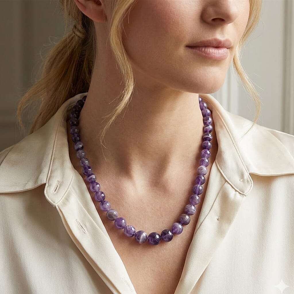 Bi Colour Natural Amethyst Beads Necklace (Size - 20) with Lobster Clasp in Rhodium Overlay Sterling Silver 375.00 Ct V32536755 3