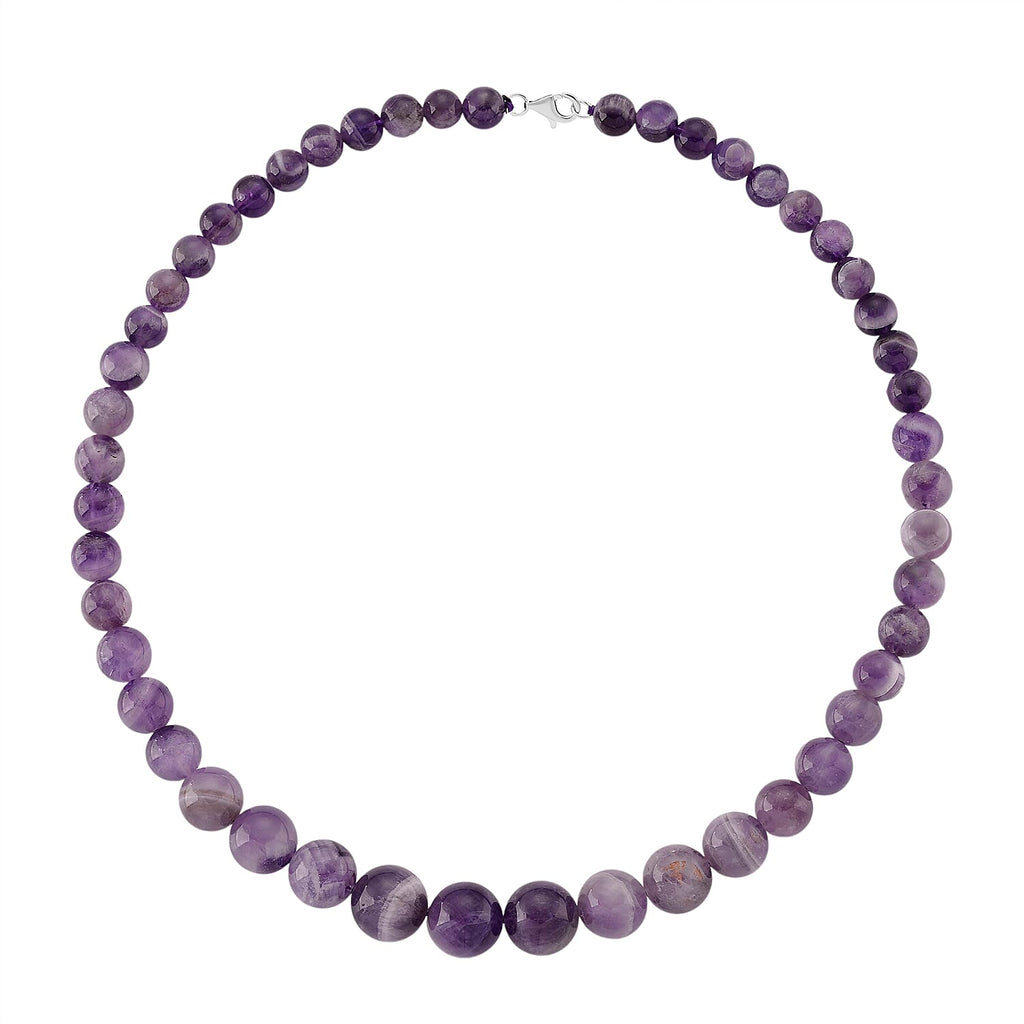 Bi Colour Natural Amethyst Beads Necklace (Size - 20) with Lobster Clasp in Rhodium Overlay Sterling Silver 375.00 Ct