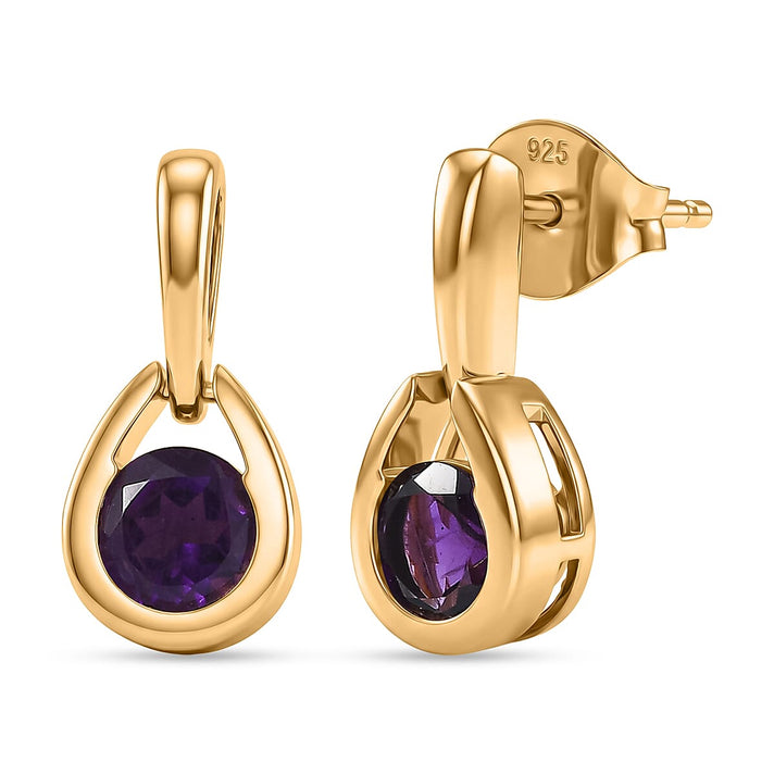 D'Joy AAA African Amethyst Dangling Earring with Push Post in Yellow Gold Plated Sterling Silver 1.00 Ct. 8481306 1