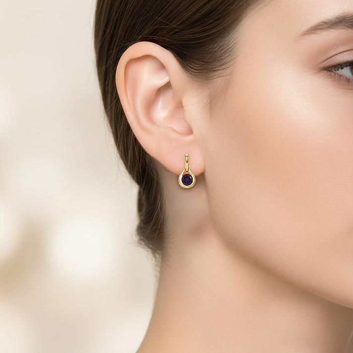 D'Joy AAA African Amethyst Dangling Earring with Push Post in Yellow Gold Plated Sterling Silver 1.00 Ct. 8481306 2
