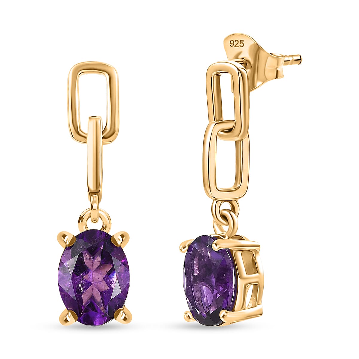 D'Joy AAA African Amethyst Dangling Push Post Earring in Yellow Gold Plated Sterling Silver 2.26 Ct. 8466358 0