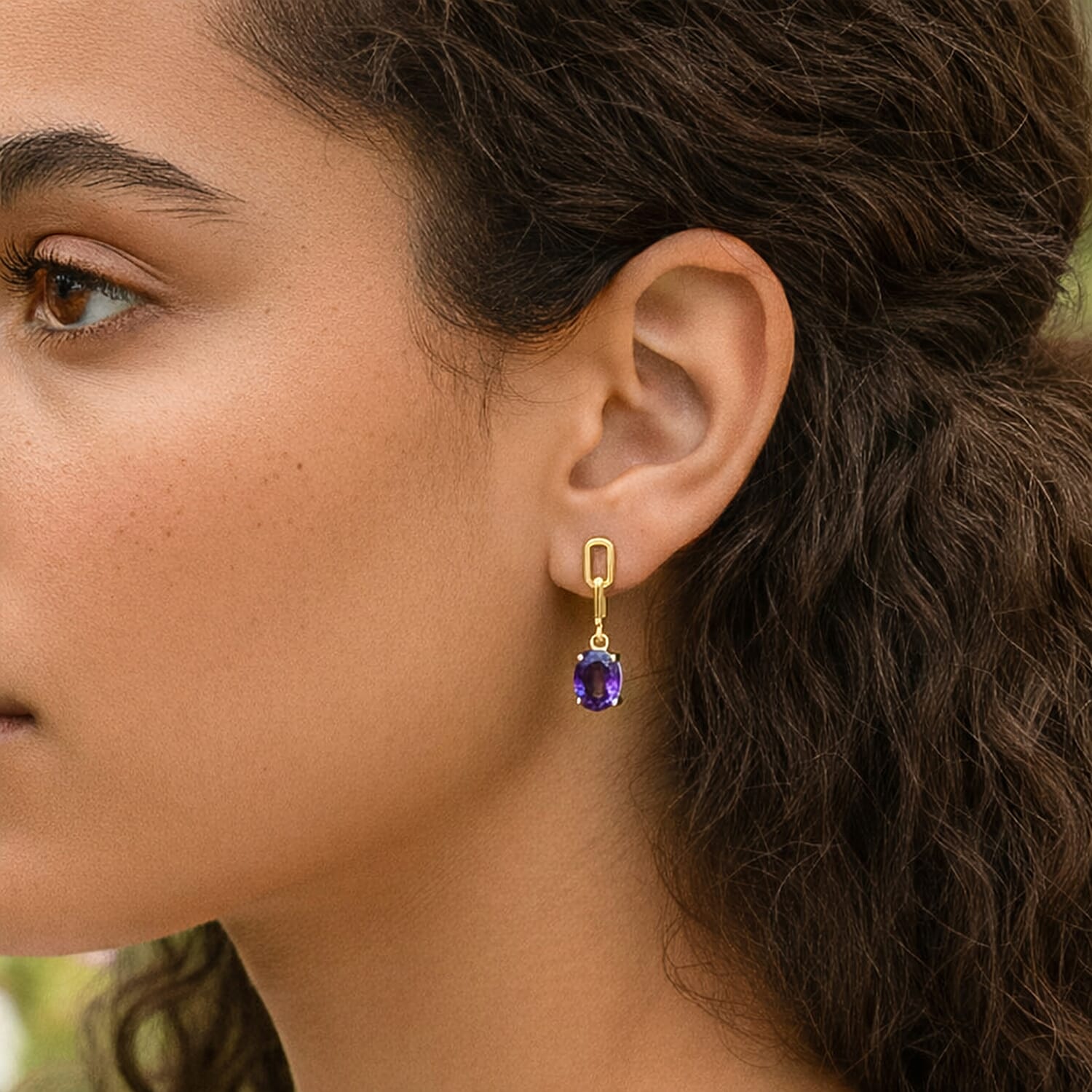 D'Joy AAA African Amethyst Dangling Push Post Earring in Yellow Gold Plated Sterling Silver 2.26 Ct. 8466358 2