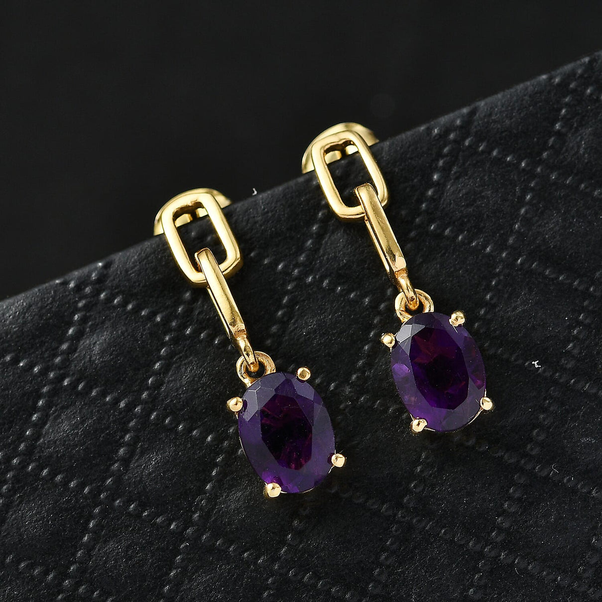 D'Joy AAA African Amethyst Dangling Push Post Earring in Yellow Gold Plated Sterling Silver 2.26 Ct. 8466358 3