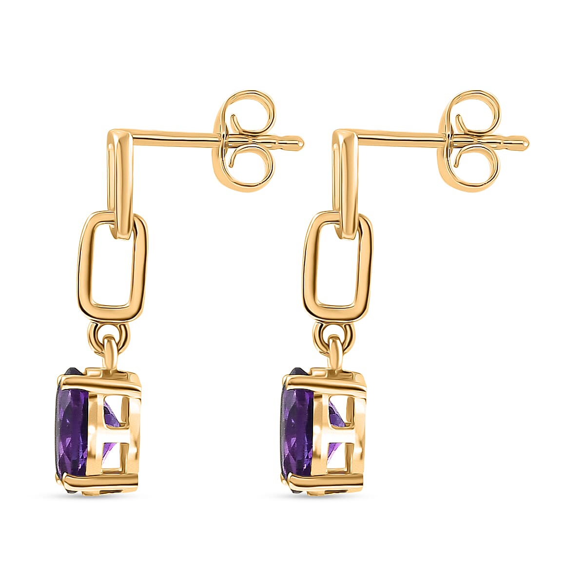 D'Joy AAA African Amethyst Dangling Push Post Earring in Yellow Gold Plated Sterling Silver 2.26 Ct. 8466358 4