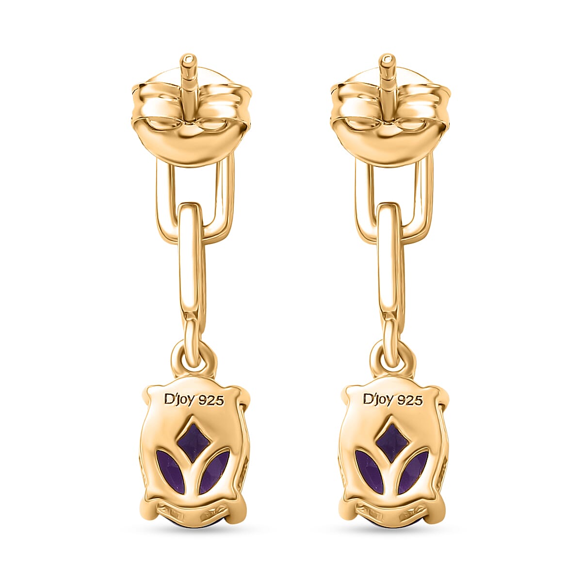 D'Joy AAA African Amethyst Dangling Push Post Earring in Yellow Gold Plated Sterling Silver 2.26 Ct. 8466358 5