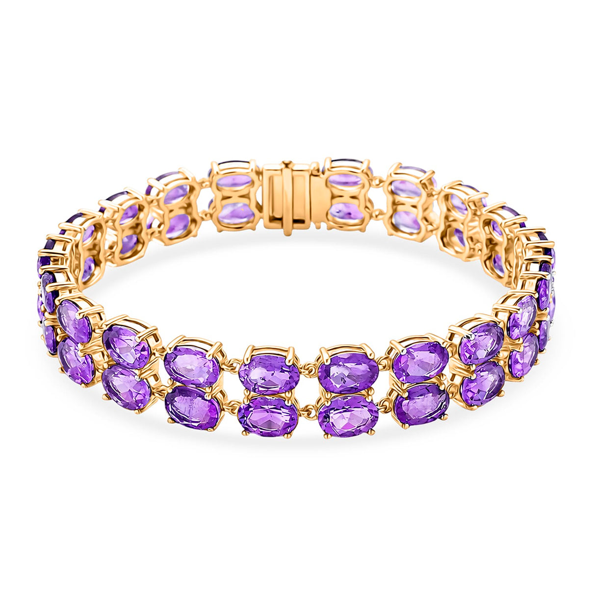 D'Joy AAA Uruguay Amethyst Dual Row Bracelet (Size - 7) in Yellow Gold Plated Sterling Silver 30.43 Ct. 8380604 0
