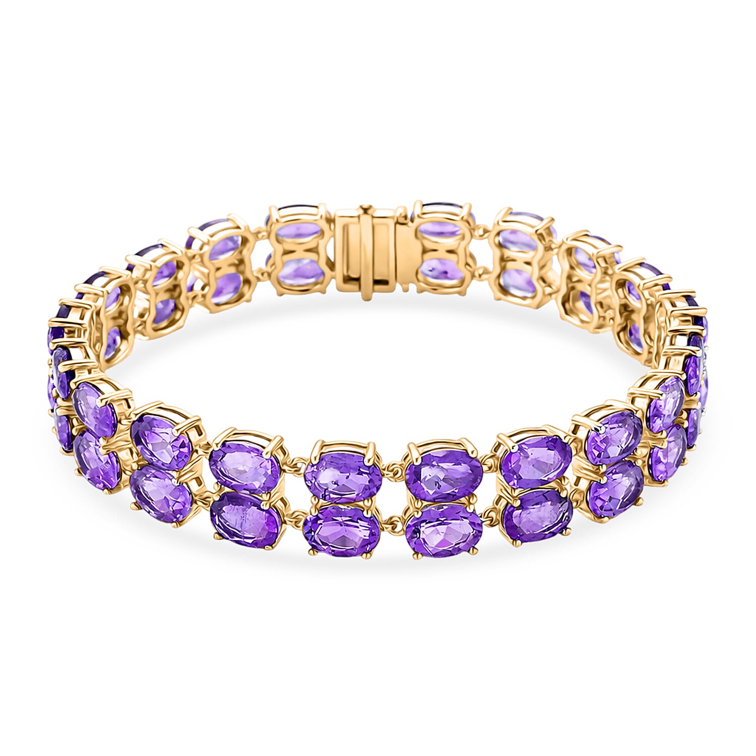 D'Joy AAA Uruguay Amethyst Dual Row Bracelet (Size - 7) in Yellow Gold Plated Sterling Silver 30.43 Ct. 8380604 0