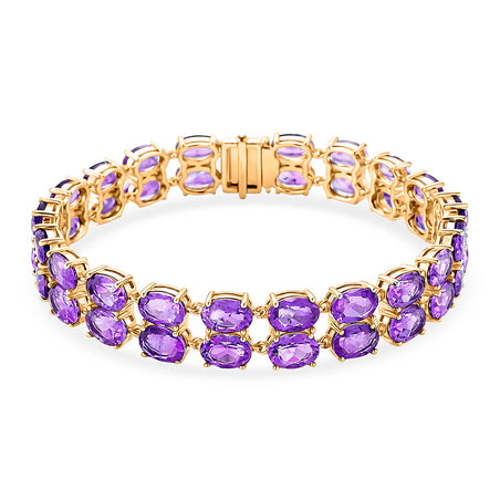 D'Joy AAA Uruguay Amethyst Dual Row Bracelet (Size - 7) in Yellow Gold Plated Sterling Silver 30.43 Ct. 8380604 1