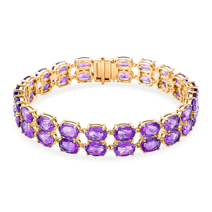 D'Joy AAA Uruguay Amethyst Dual Row Bracelet (Size - 7) in Yellow Gold Plated Sterling Silver 30.43 Ct. 8380604 1