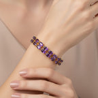 D'Joy AAA Uruguay Amethyst Dual Row Bracelet (Size - 7) in Yellow Gold Plated Sterling Silver 30.43 Ct, Silver Wt. 14.00 Gms