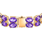 D'Joy AAA Uruguay Amethyst Dual Row Bracelet (Size - 7) in Yellow Gold Plated Sterling Silver 30.43 Ct, Silver Wt. 14.00 Gms