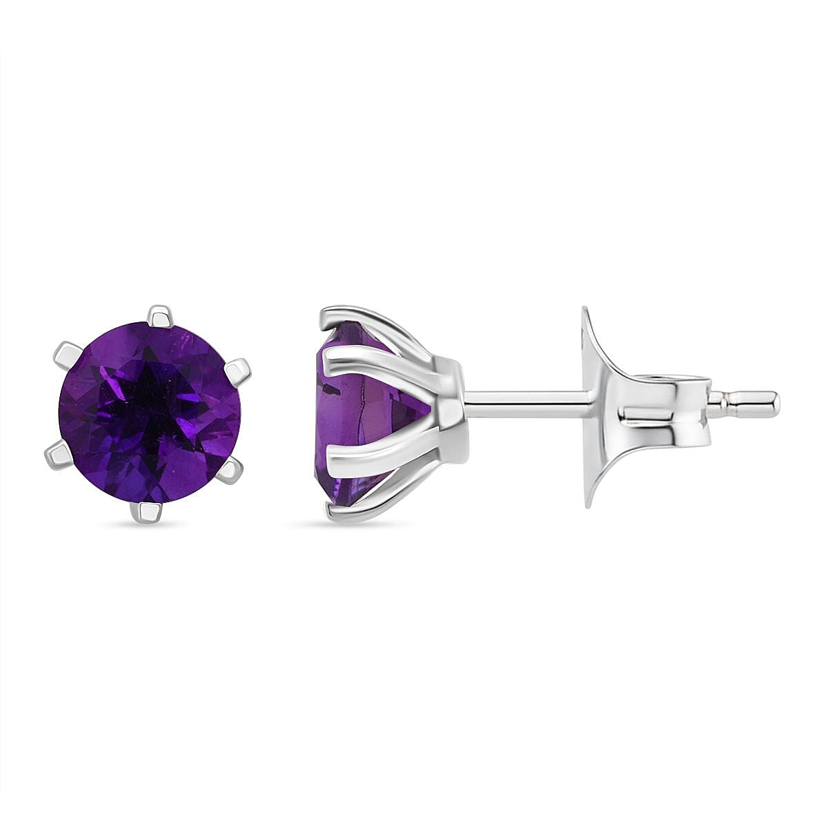 D'Joy 1.53 Ct. African Amethyst Solitaire Stud Earring in Rhodium Overlay Sterling Silver 8296274 0