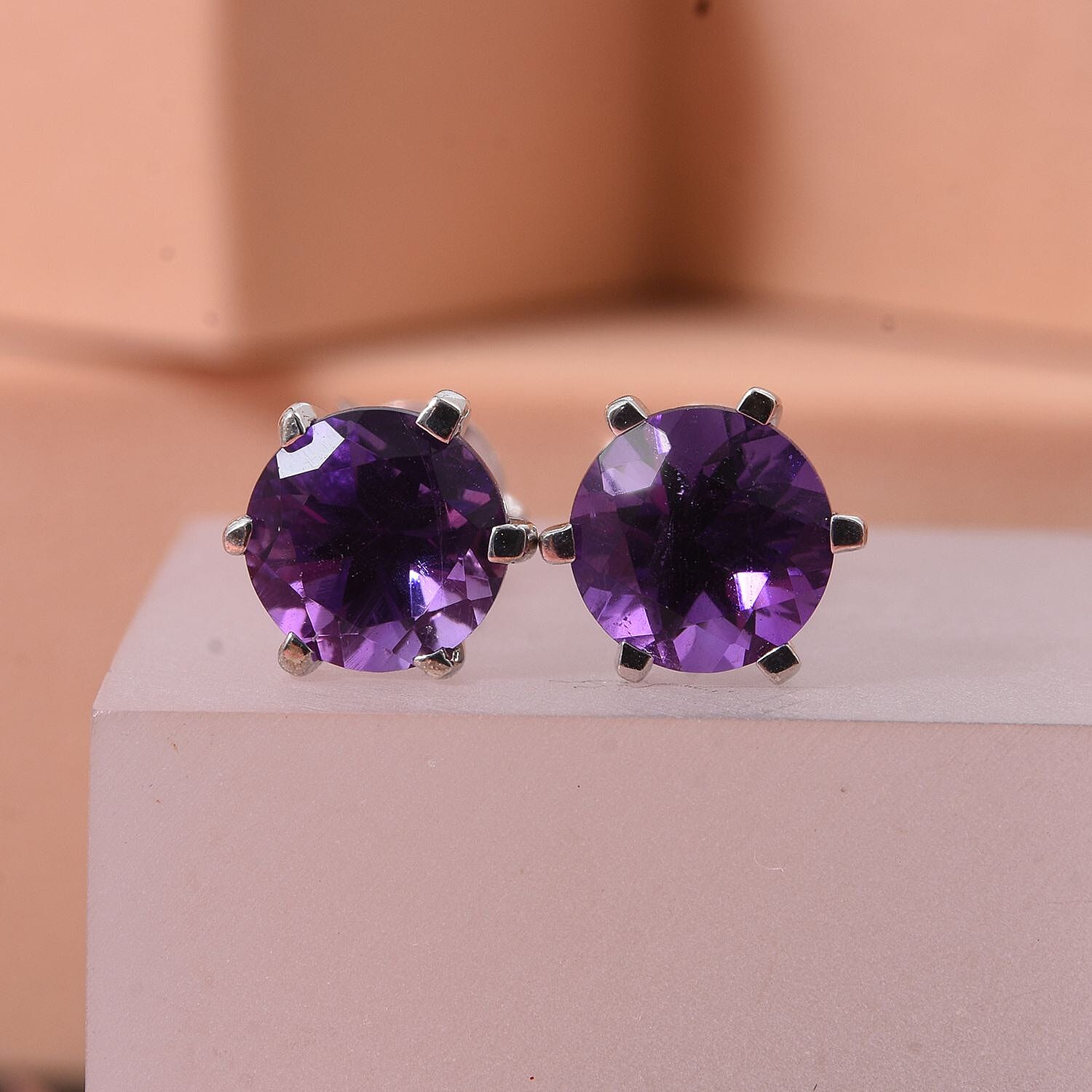 D'Joy 1.53 Ct. African Amethyst Solitaire Stud Earring in Rhodium Overlay Sterling Silver 8296274 1