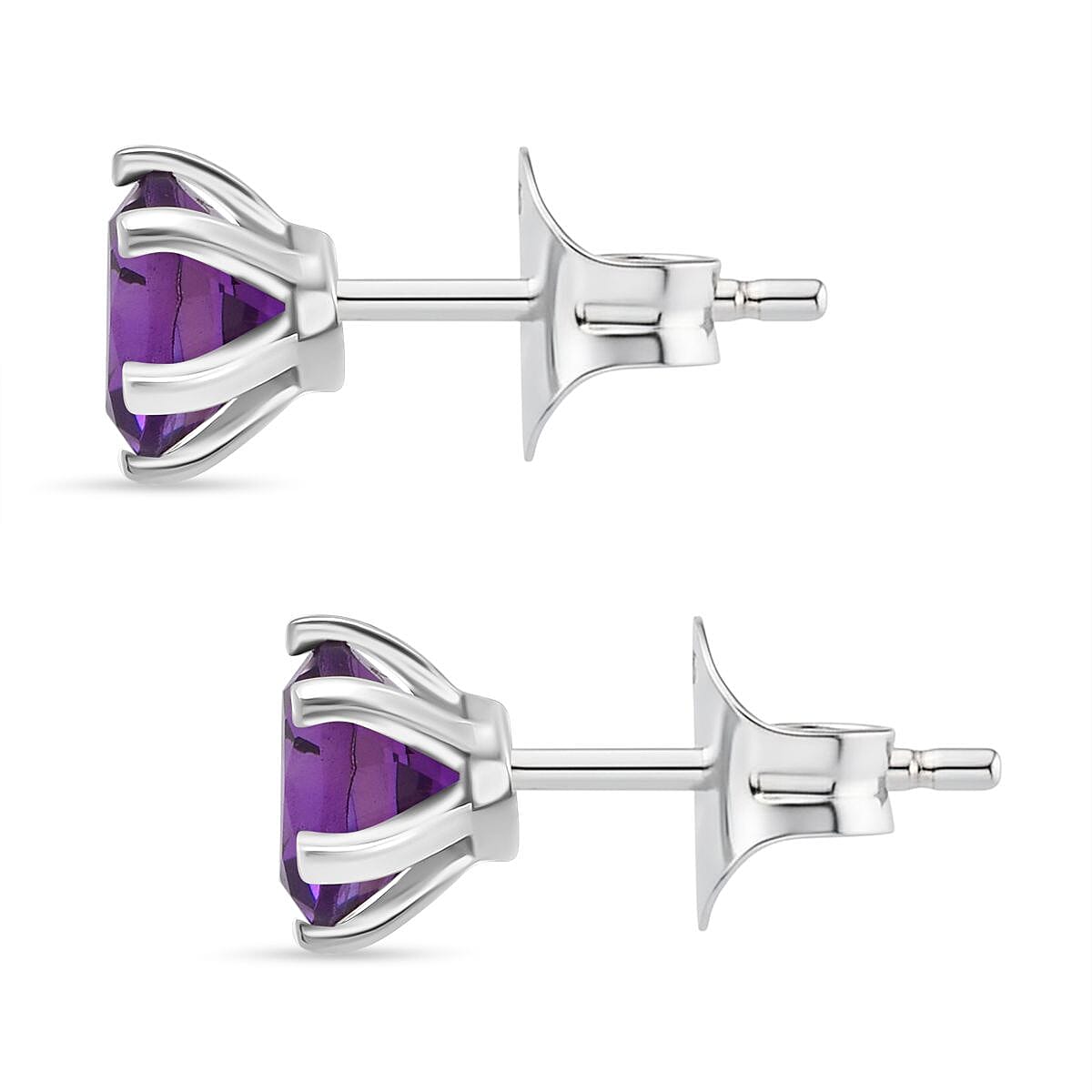 D'Joy 1.53 Ct. African Amethyst Solitaire Stud Earring in Rhodium Overlay Sterling Silver 8296274 3