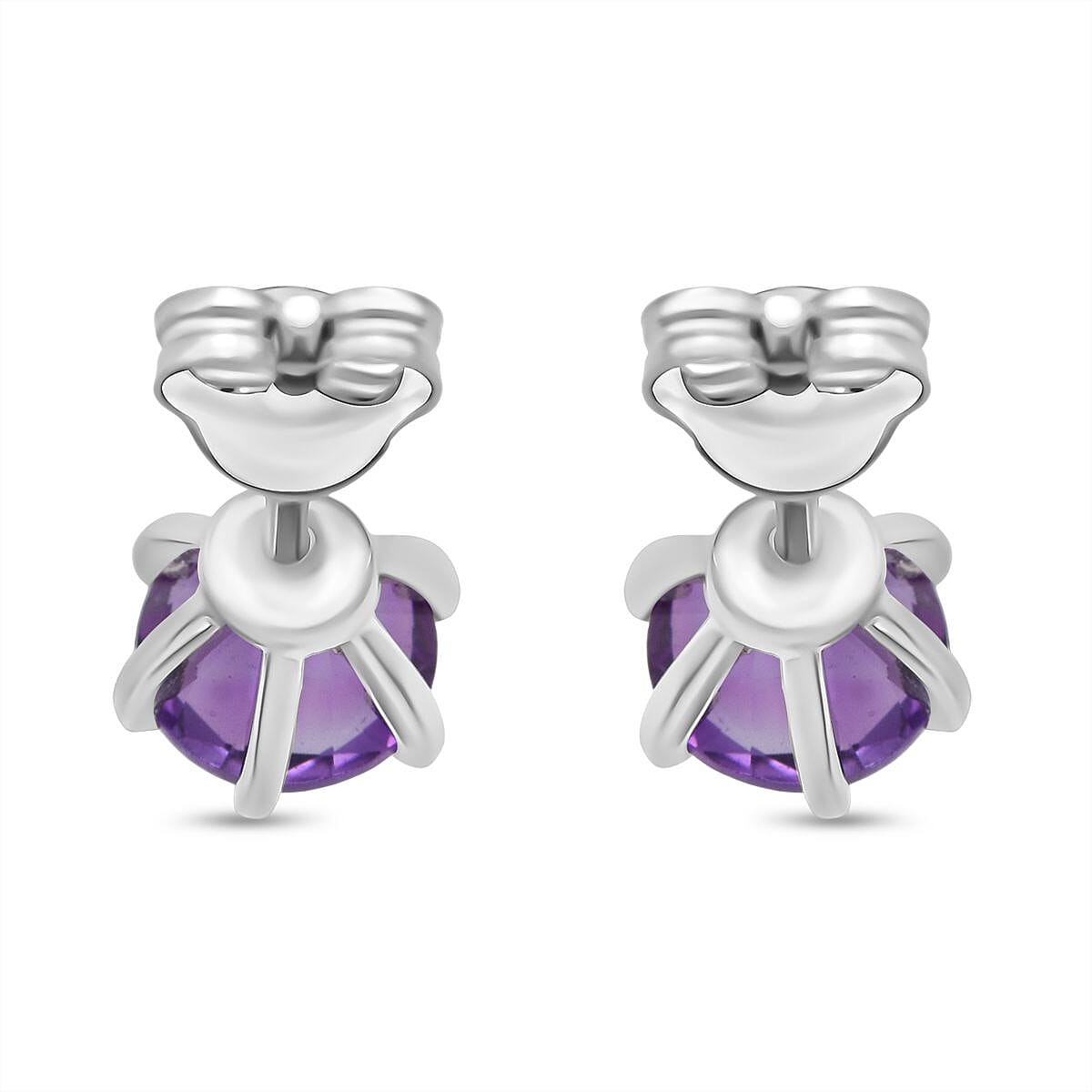 D'Joy 1.53 Ct. African Amethyst Solitaire Stud Earring in Rhodium Overlay Sterling Silver 8296274 4