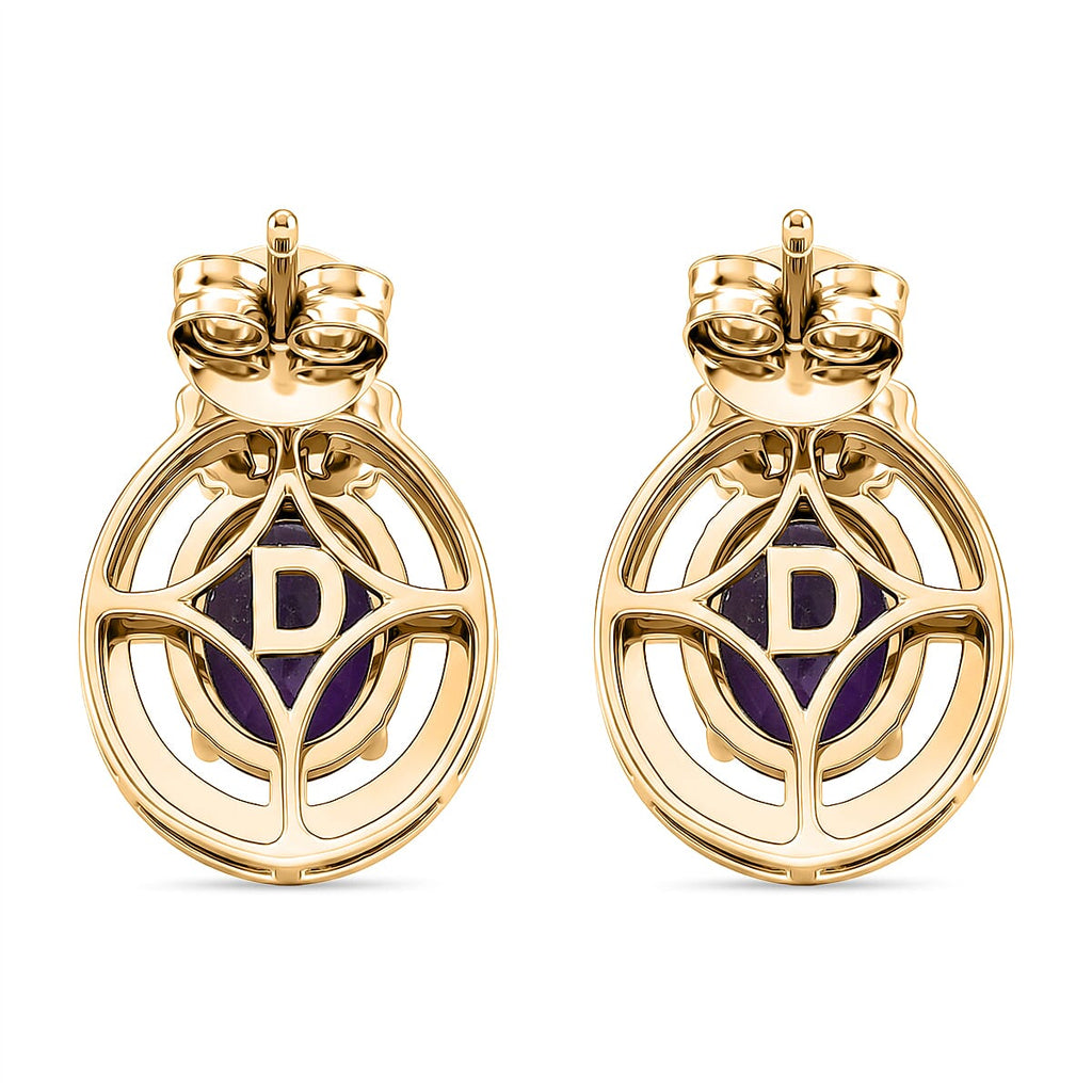 D'Joy - African Amethyst, Emerald & White Zircon Earring with Push Back in Yellow Gold Plated Sterling Silver 2.48 Ct.