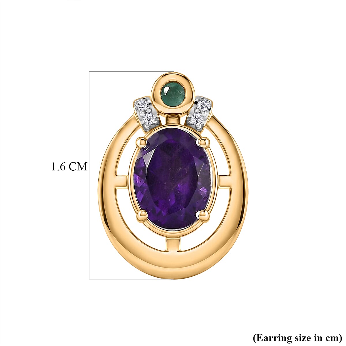 D'Joy - African Amethyst, Emerald &amp; White Zircon Earring with Push Back in Yellow Gold Plated Sterling Silver 2.48 Ct. 8481308 6