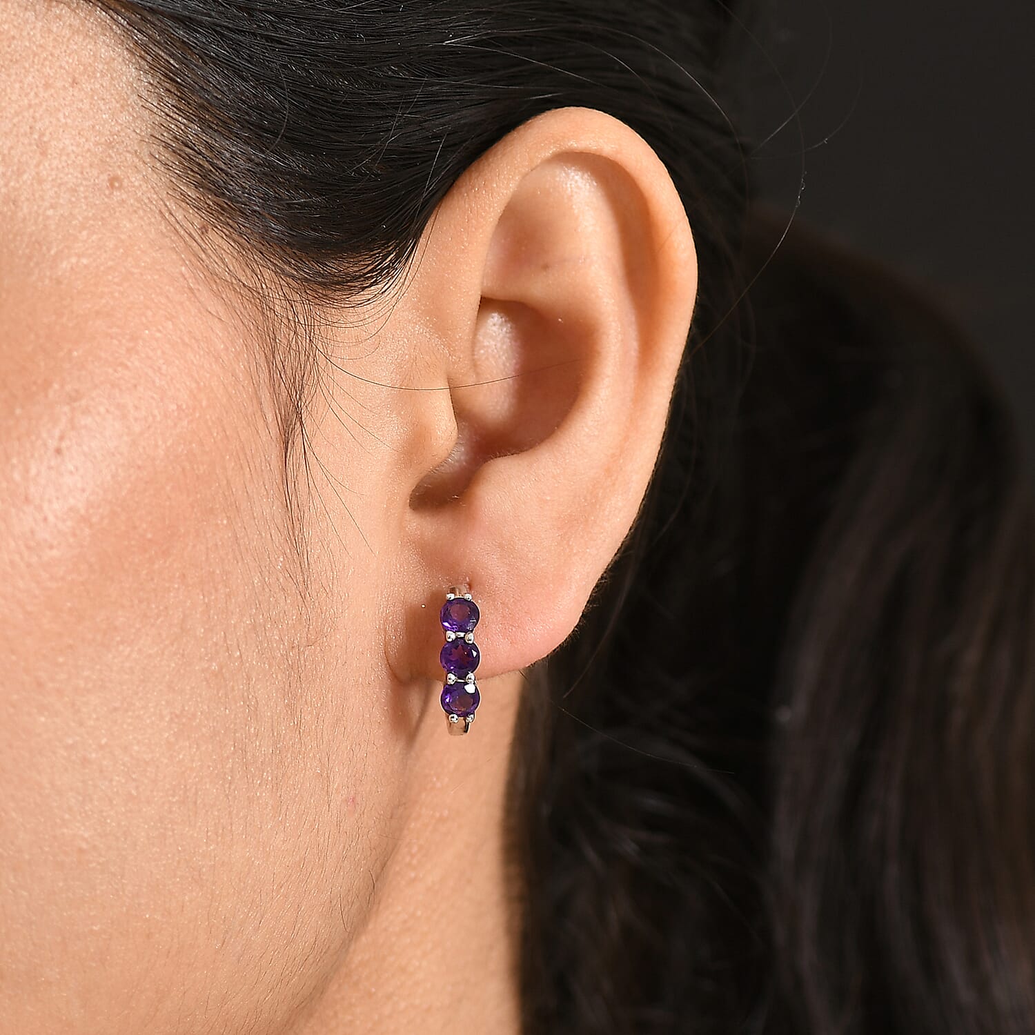 D'Joy AAA African Amethyst Full Hoop Earring in Platinum Overlay Sterling Silver 1.44 Ct. 8473984 2
