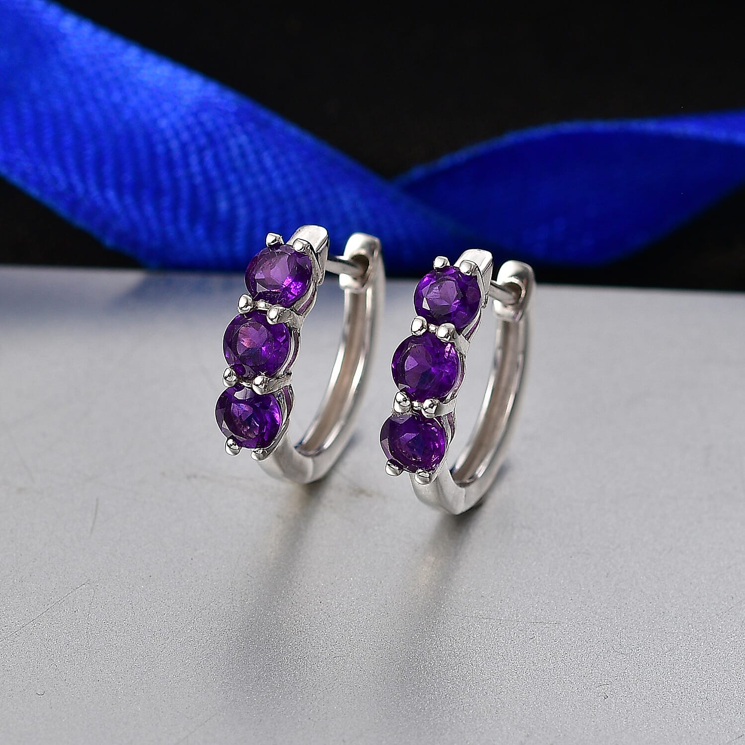 D'Joy AAA African Amethyst Full Hoop Earring in Platinum Overlay Sterling Silver 1.44 Ct. 8473984 3