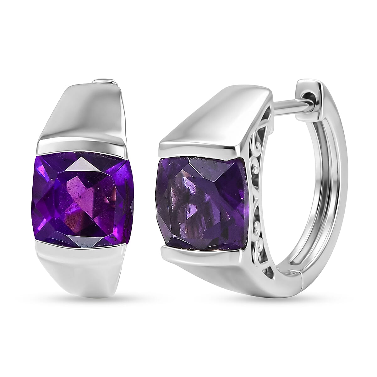 D'Joy - AAA African Amethyst Solitaire Hoop Earring in Platinum Overlay Sterling Silver 3.00 Ct. 8482165 0