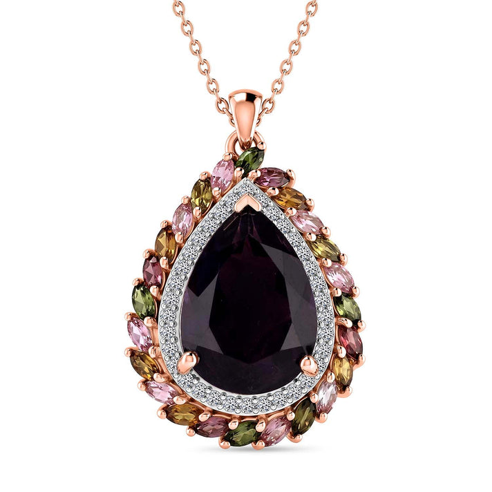 D'Joy African Amethyst, Multi-Tourmaline and White Zircon Pendant with Chain (Size 20) in 18K Vermeil Rose Gold Plated Sterling Silver 11.53 Ct. 4422704 1