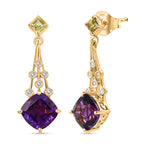 D'Joy - AAA African Amethyst, Peridot & White Zircon Solitaire Earring with Push Back in Yellow Gold Plated Sterling Silver 4.87 Ct.