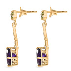 D'Joy - AAA African Amethyst, Peridot & White Zircon Solitaire Earring with Push Back in Yellow Gold Plated Sterling Silver 4.87 Ct.