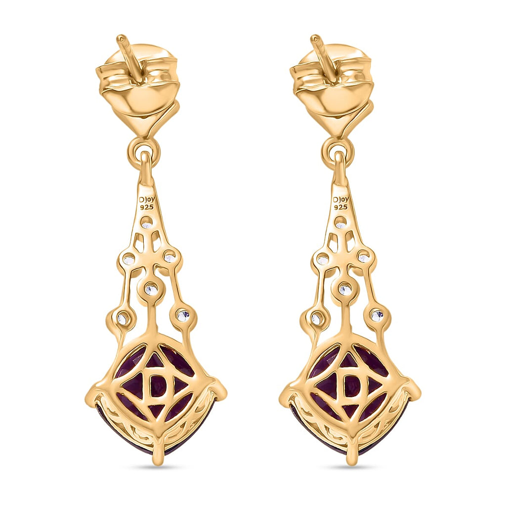 D'Joy - AAA African Amethyst, Peridot & White Zircon Solitaire Earring with Push Back in Yellow Gold Plated Sterling Silver 4.87 Ct.