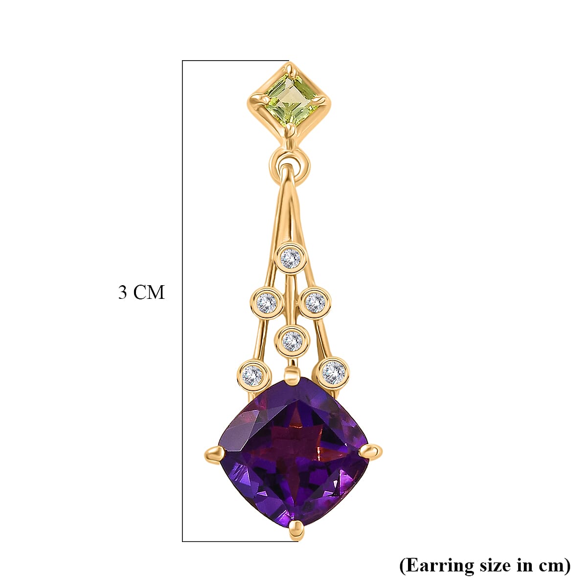 D'Joy - AAA African Amethyst, Peridot &amp; White Zircon Solitaire Earring with Push Back in Yellow Gold Plated Sterling Silver 4.87 Ct. V32518454 6