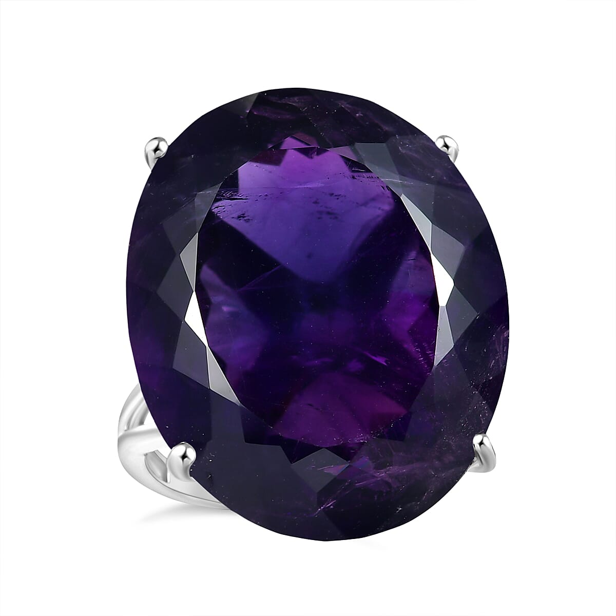 D'Joy 46.77 Ct. African Amethyst Solitaire Ring in Rhodium Overlay Sterling Silver 8316279 0