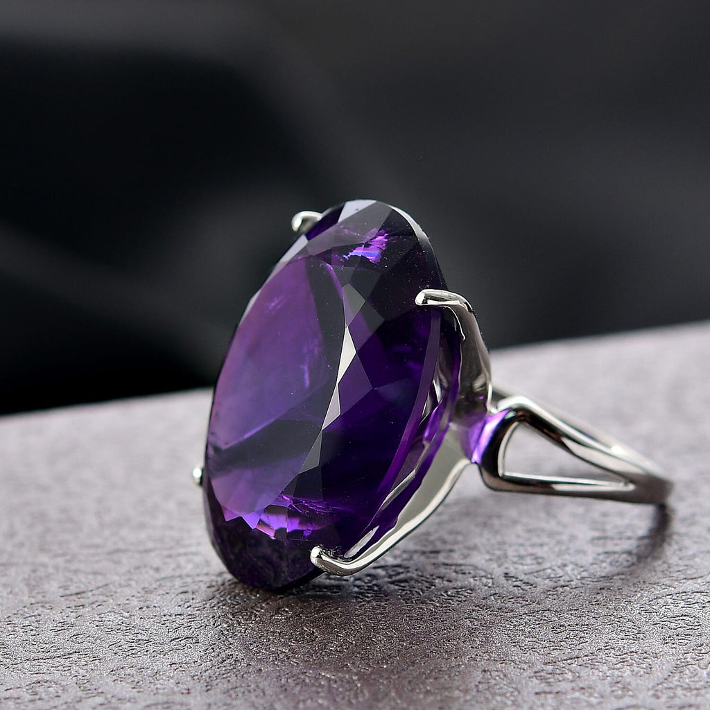 D'Joy African Amethyst Ring in Rhodium Overlay Sterling Silver 46.77 Ct, Silver Wt. 7.51 Gms.