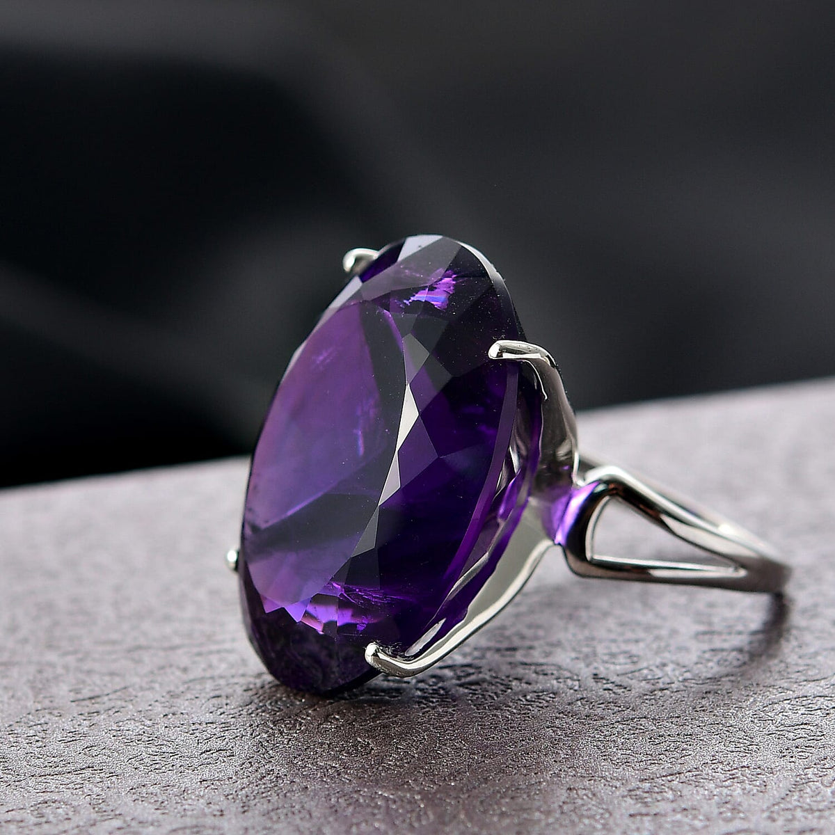 D'Joy 46.77 Ct. African Amethyst Solitaire Ring in Rhodium Overlay Sterling Silver 8316279 2
