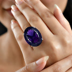 D'Joy African Amethyst Ring in Rhodium Overlay Sterling Silver 46.77 Ct, Silver Wt. 7.51 Gms.