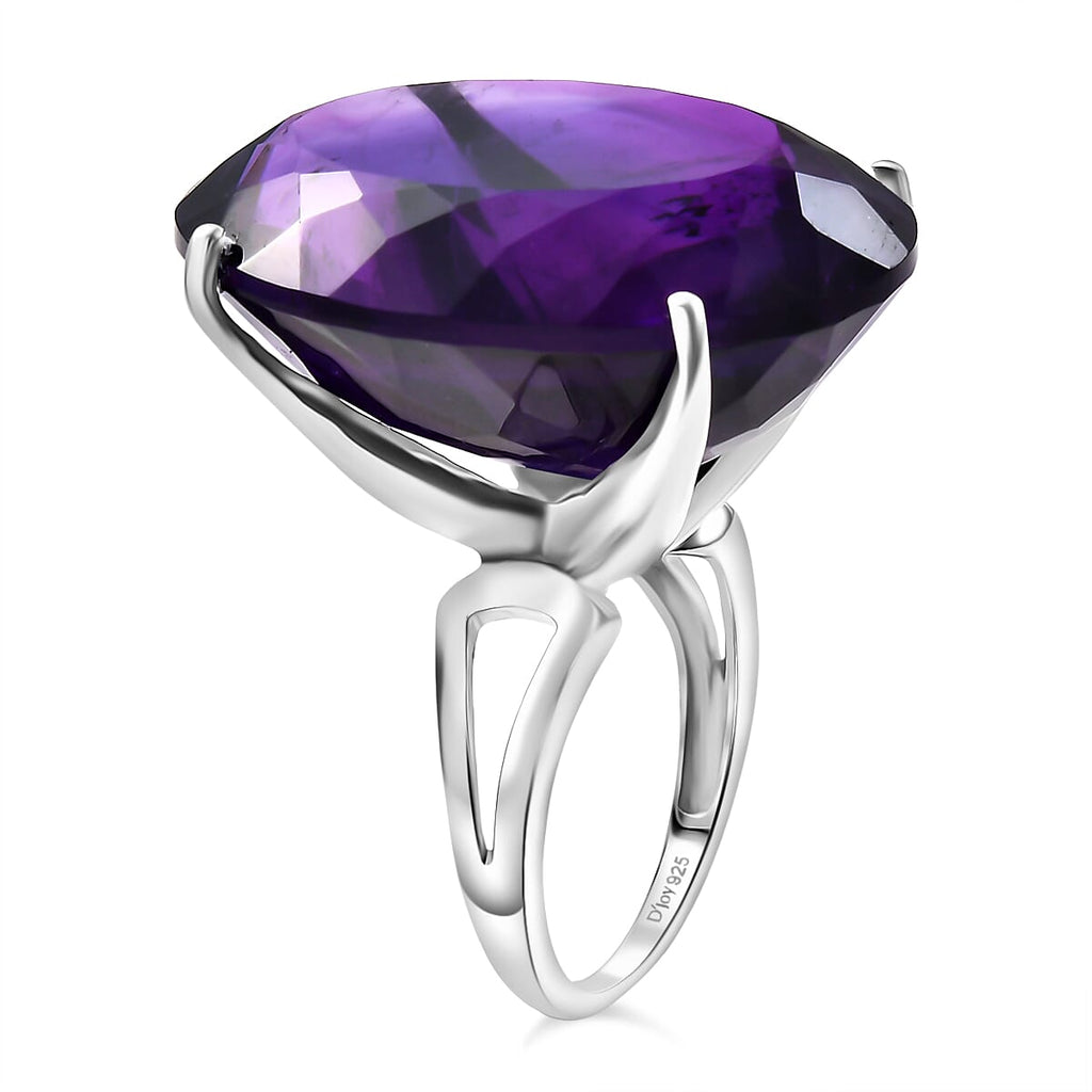 D'Joy African Amethyst Ring in Rhodium Overlay Sterling Silver 46.77 Ct, Silver Wt. 7.51 Gms.