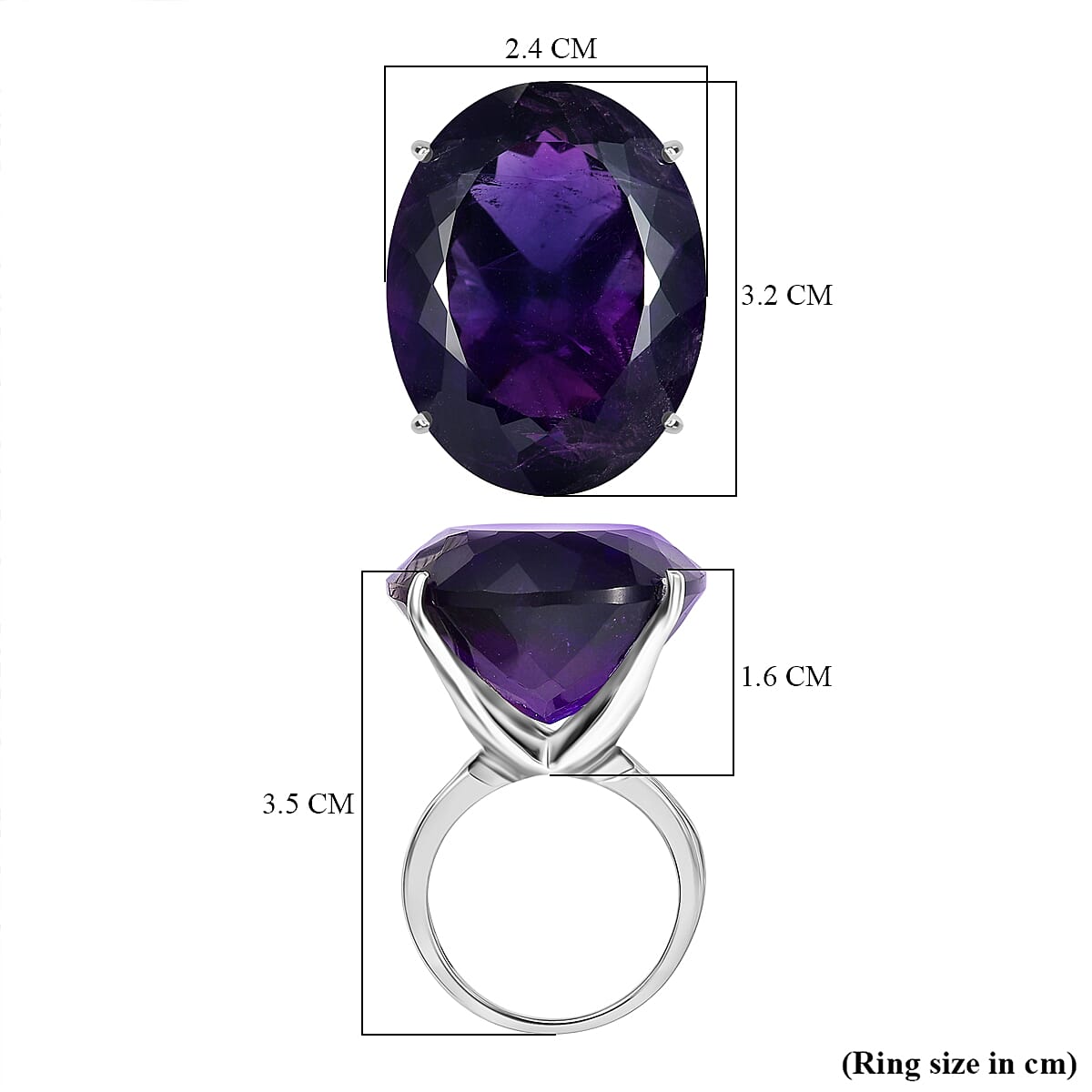 D'Joy 46.77 Ct. African Amethyst Solitaire Ring in Rhodium Overlay Sterling Silver 8316279 6