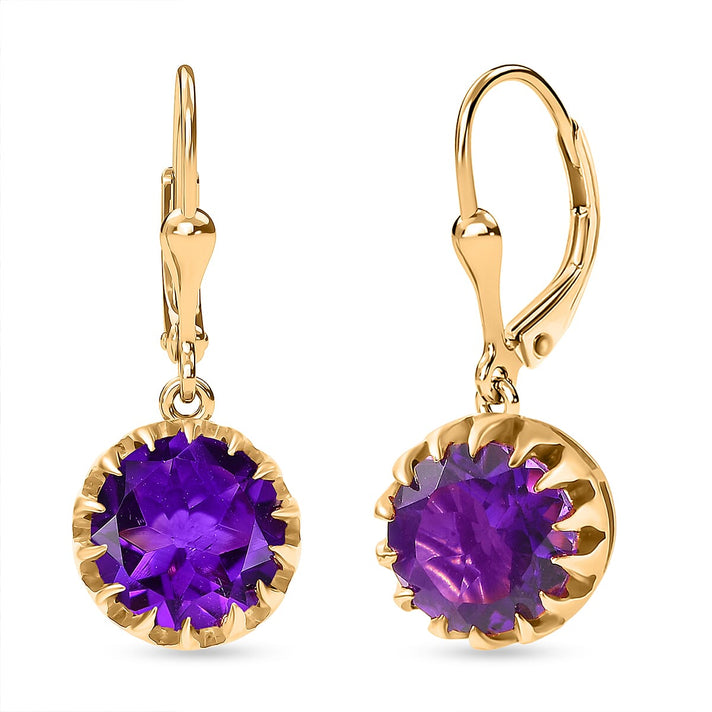 D'Joy AAA African Amethyst Solitaire Lever Back Earring in Yellow Gold Plated Sterling Silver 5.06 Ct. 8482164 1