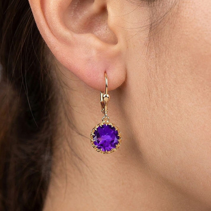 D'Joy AAA African Amethyst Solitaire Lever Back Earring in Yellow Gold Plated Sterling Silver 5.06 Ct. 8482164 2