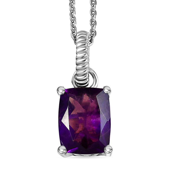 D'Joy - AAA African Amethyst Solitaire Pendant with Chain (Size 20) in Platinum Overlay Sterling Silver 2.23 Ct. 4454502 1