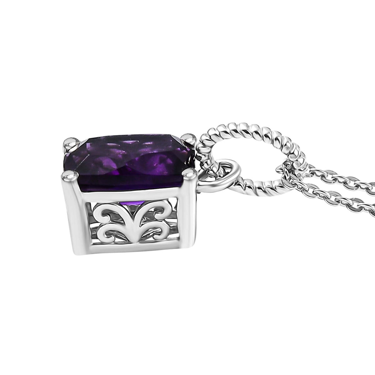 D'Joy - AAA African Amethyst Solitaire Pendant with Chain (Size 20) in Platinum Overlay Sterling Silver 2.23 Ct. V32513292 4