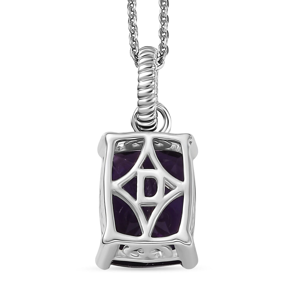 D'Joy - AAA African Amethyst Solitaire Pendant with Chain (Size 20) in Platinum Overlay Sterling Silver 2.23 Ct.