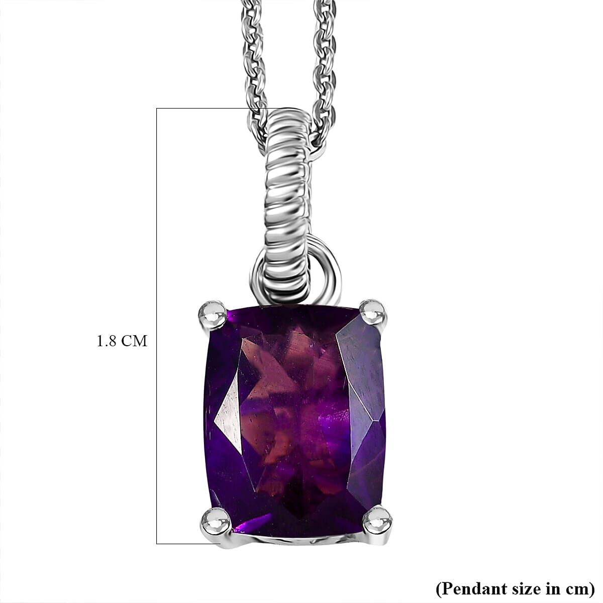 D'Joy - AAA African Amethyst Solitaire Pendant with Chain (Size 20) in Platinum Overlay Sterling Silver 2.23 Ct. V32513292 6